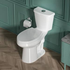 2-Piece Toilet 1.1/1.6 GPF Dual Flush Elongated Toilet 19 in. ADA Chair in White Map Flush 1000 g with Soft-Close Seat