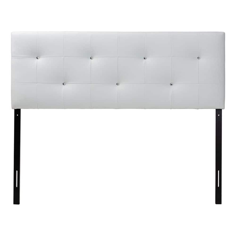 White Faux Leather Tufted Queen Headboard with Crystal Buttons