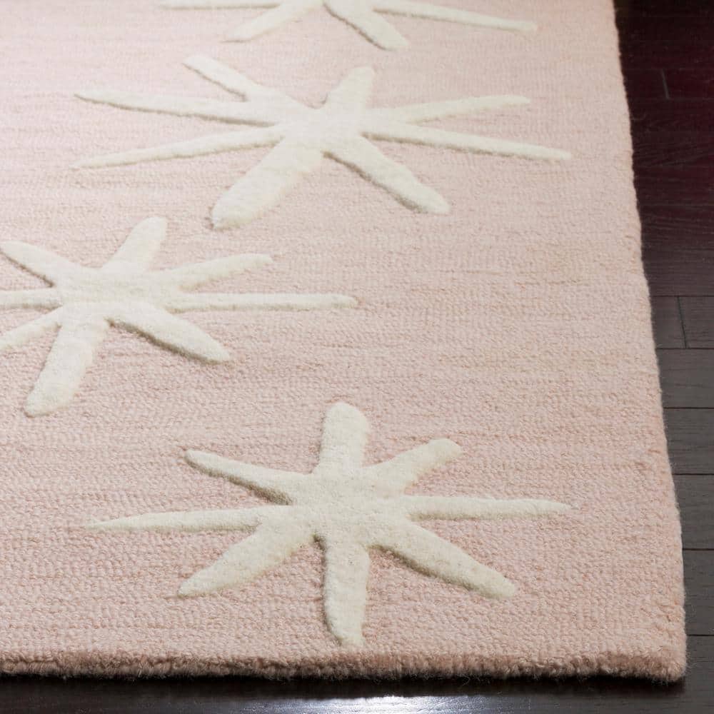 Ivory and Pink Hand-Tufted Wool Kids Rug 4' x 6'