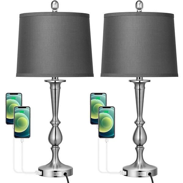 2 grey bedside lamps