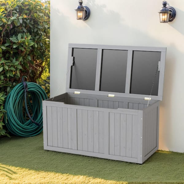 67 Gallon Outdoor Wooden Deck Box Solid Wood Storage Box in Gray(45 in. W x 22 in. H x 22 in. D)