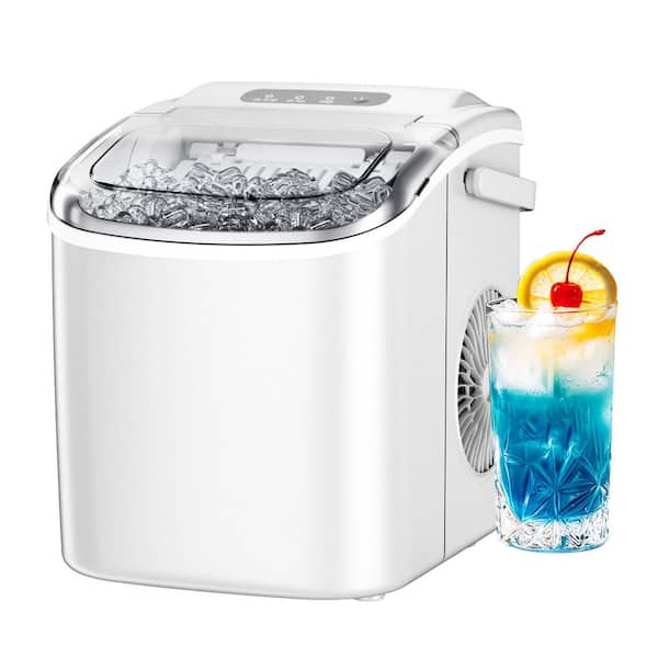 9.6 in. 26 lb. /24H Bullet Ice Countertop Portable Ice Maker in White, 6Mins/9Pcs, Auto-cleaning, with Basket and Scoop