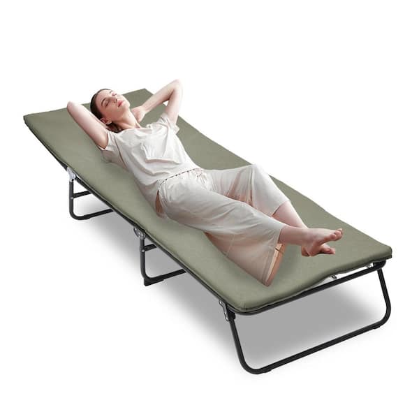Plastic Outdoor Folding Camping Cot for Adults, 5-Angle Adjustable Outdoor Day Bed with Green Cushion