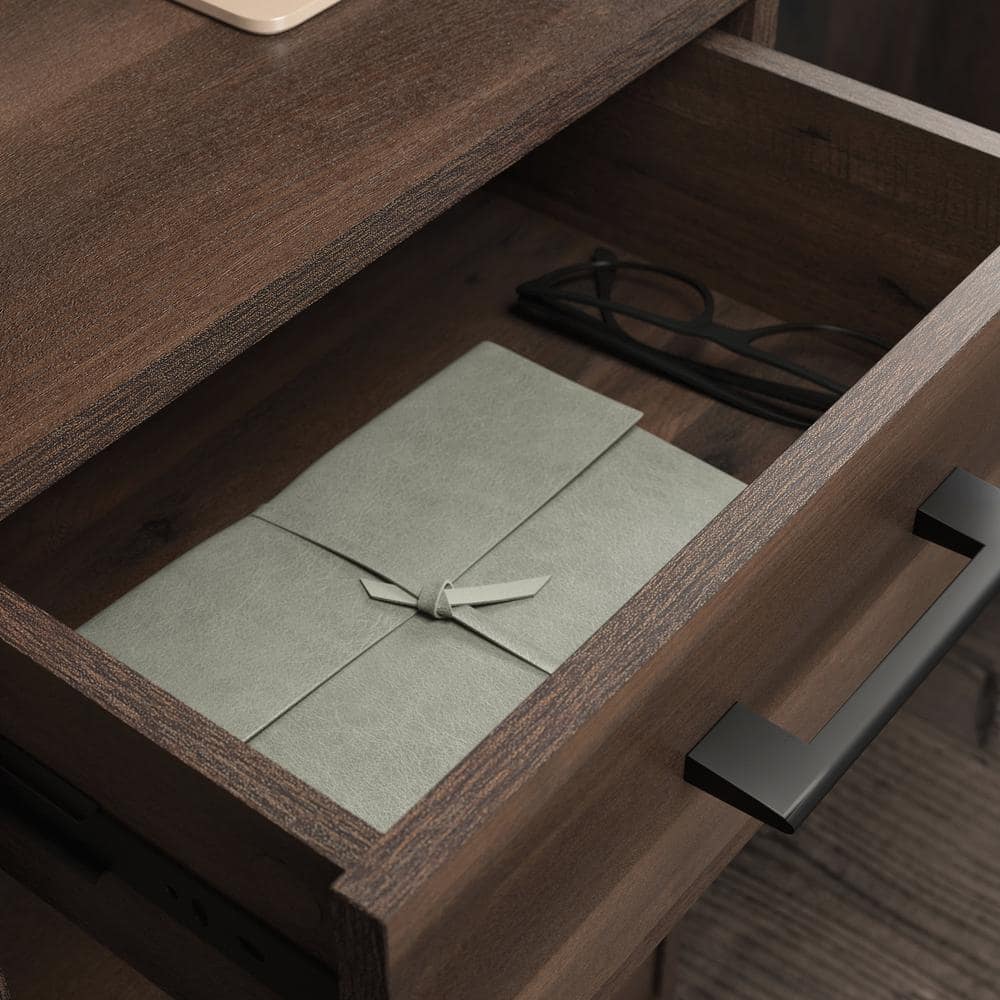 North Avenue Smoked Oak Home Office Desk with Black Metal Base