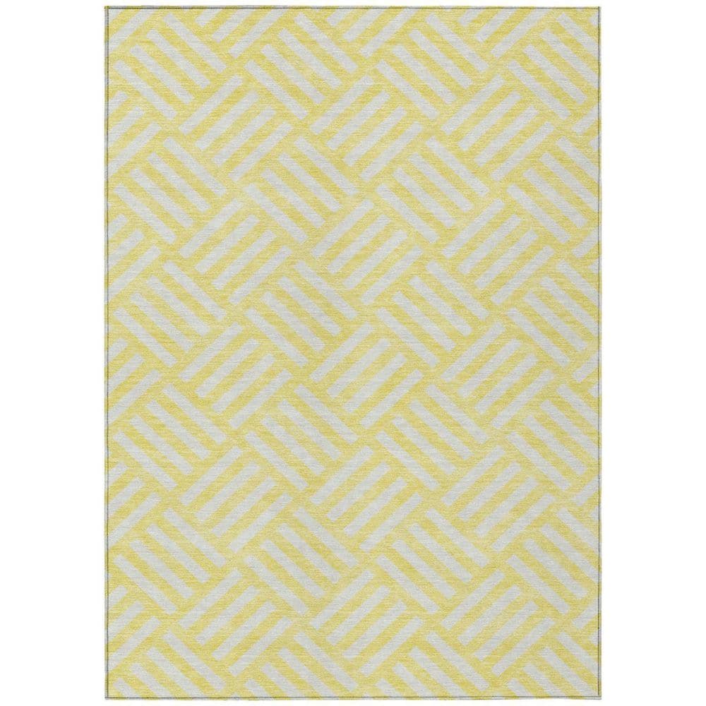 Yellow, Ivory 5 ft. x 8 ft. Woven Geometric Polyester Rectangle Indoor/Outdoor Area Rug price history on PriceWatchPro