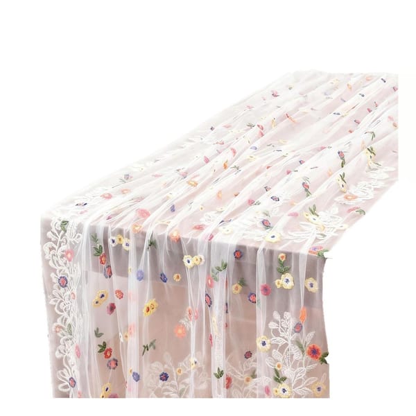 29 in. W x 120 in. L Ivory Daisy Polyester Table Runner (Set of 3)