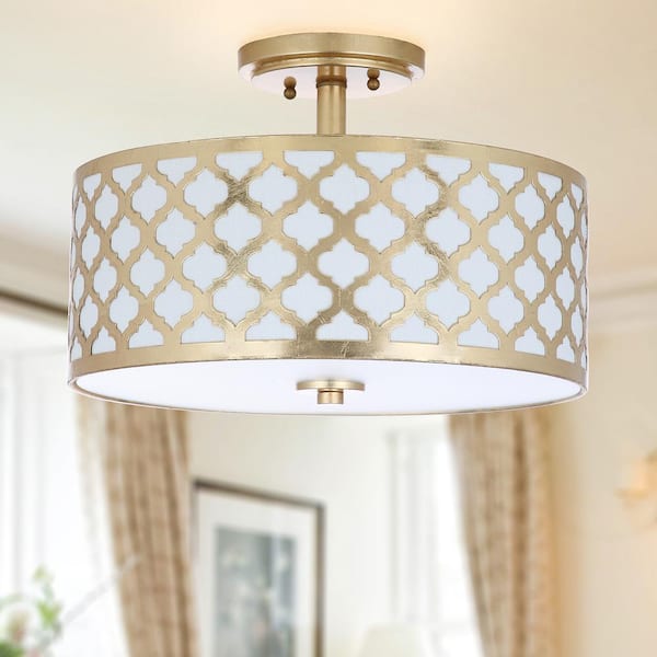 Kora Quatrefoil 15 in. 3-Light Gold Semi-Flush Mount
