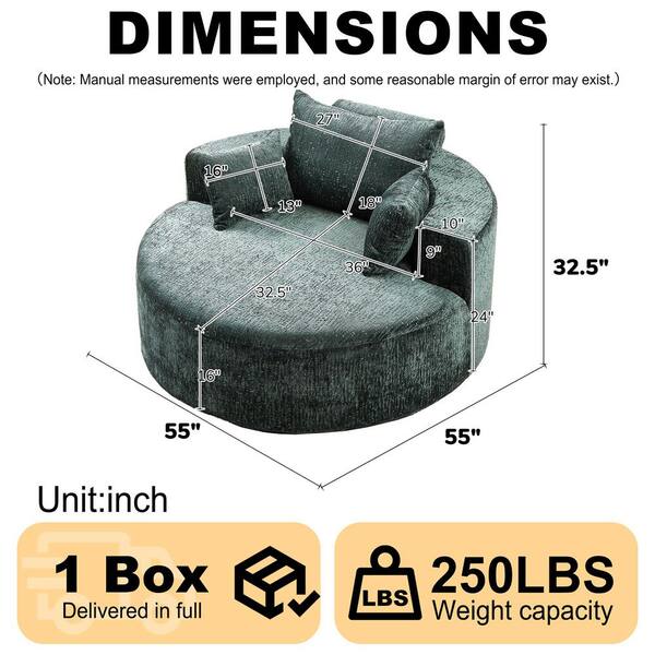 55 in. Wide Rounded Arm Chenille Round Single Sofa in Dark Green
