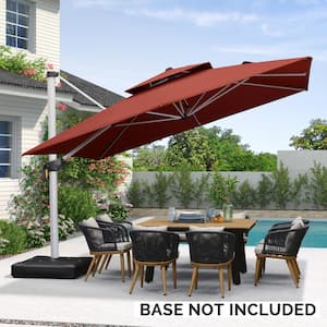 12 ft. Square Double-top Aluminum Umbrella Cantilever Polyester Patio Umbrella in Brick Red with Beige Cover