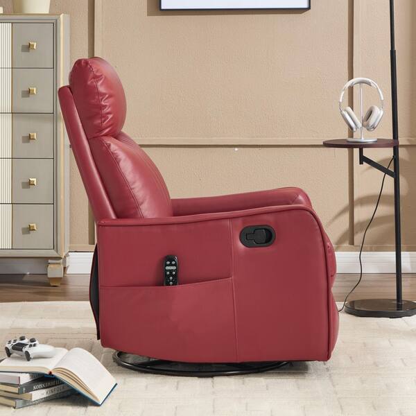 aisword Red 360° Swivel Manual Faux Leather Recliner Rocker Chair 
