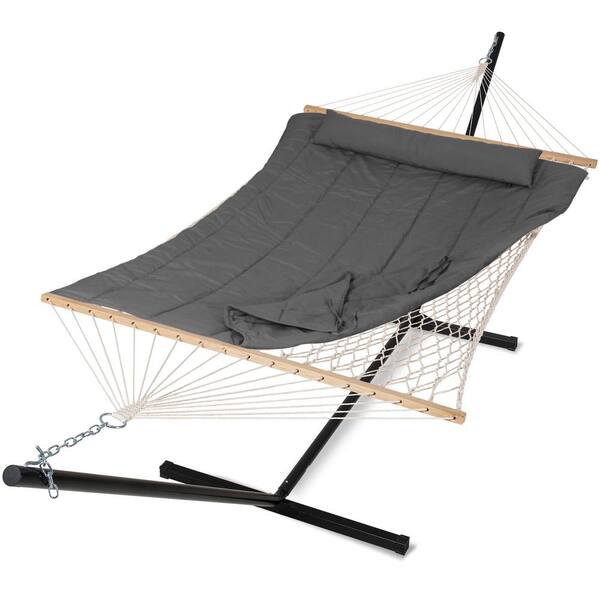Atesun 10 ft. x 12 ft. Quilted Rope Hammock and 12 ft. Steel Stand with ...