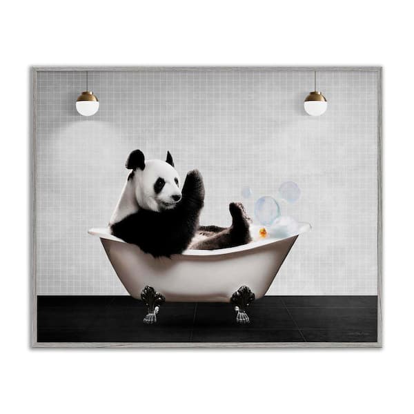 Stupell Industries Panda in Modern Bubble Bath by Seven Trees Design Gray Framed Animal Giclee Art Print 16 in. x 20 in.