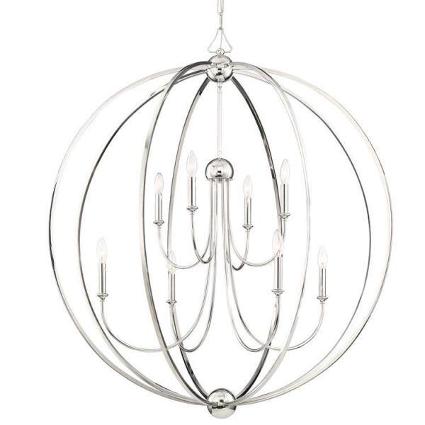 Elegant Sylvan 8-Light Polished Nickel Chandelier with White Silk Shades