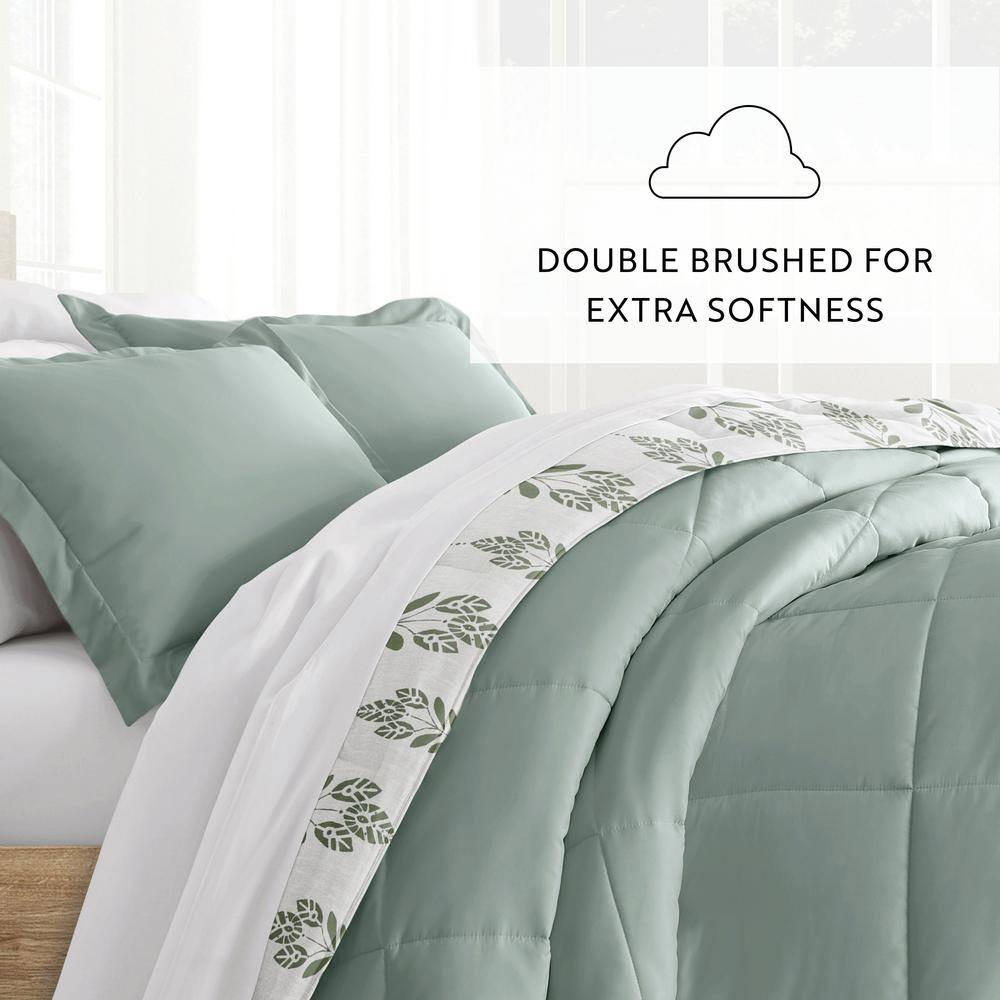 King White and Green Reversible Down Alternative Comforter Set