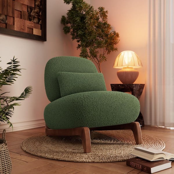 Cloud-Soft Comfort Green Armless Accent Chair Upholstered Living Room Mid-Century Side Chairs with Waist Pillow