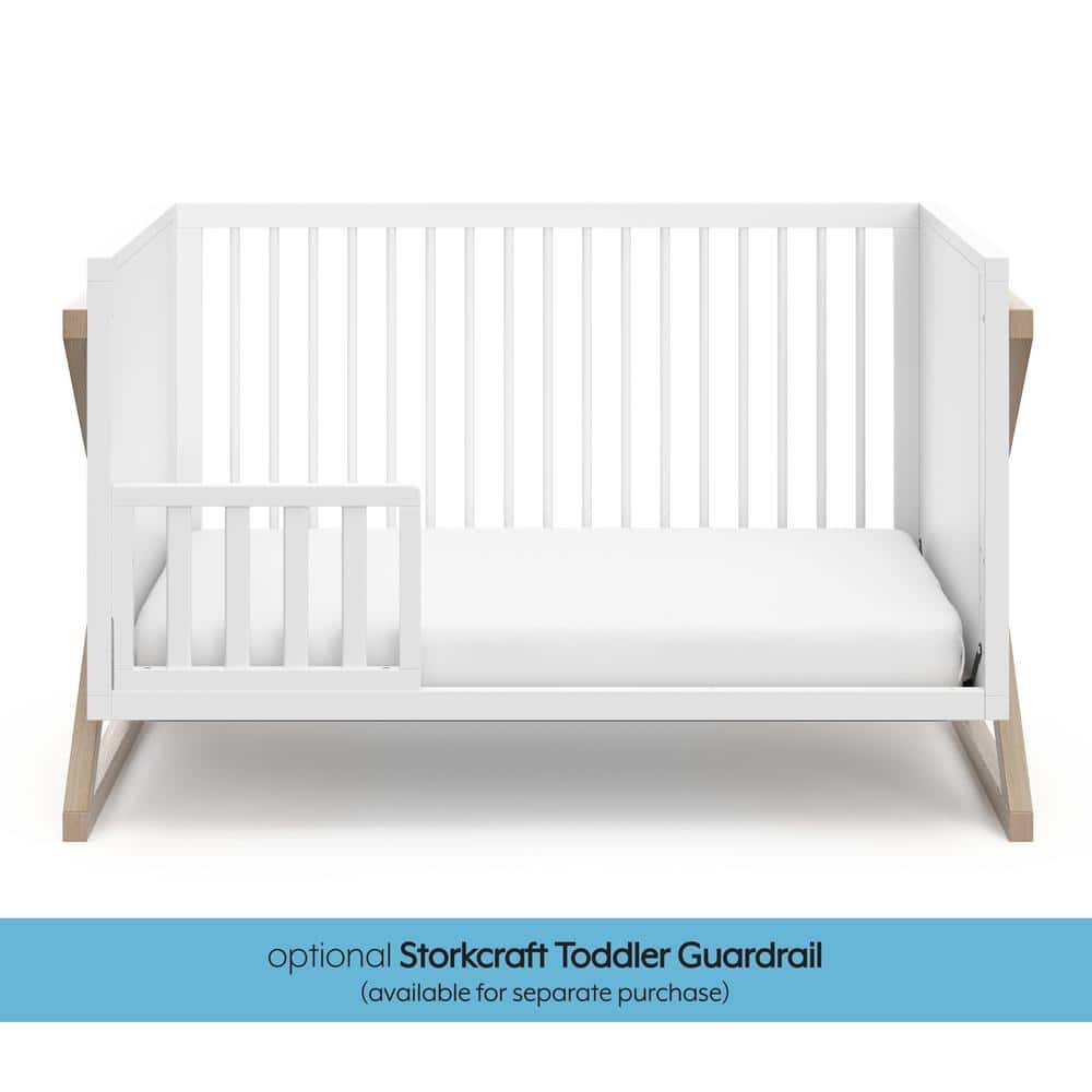 White and Driftwood 3-in-1 Convertible Baby Crib with Adjustable Mattress Support