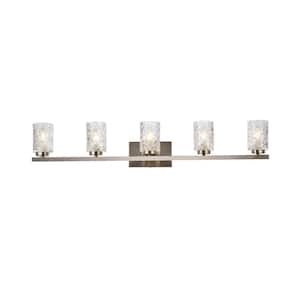 Home Living 41.5 in. 5-Light Satin Nickel Vanity Light with Glass Shade