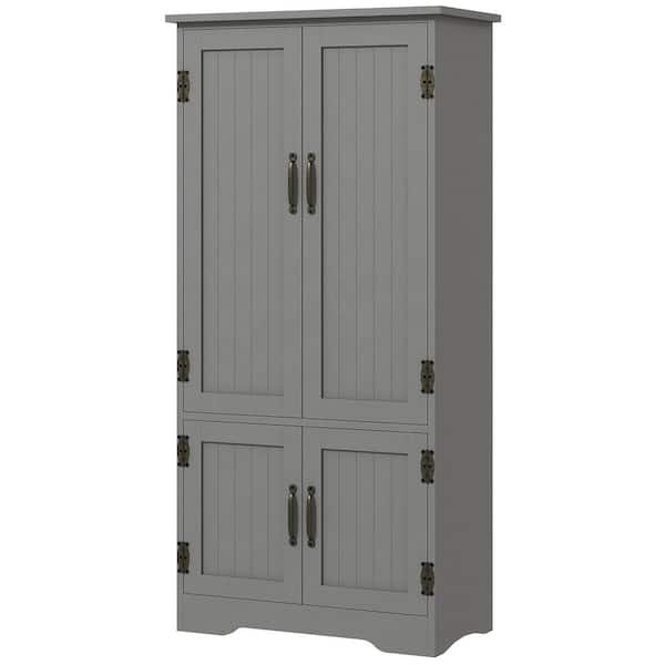 11.80 in. W x 23.50 in. D x 48.50 in. H Particle Board Freestanding Linen Cabinet with 4-Door and Shelves in Gray