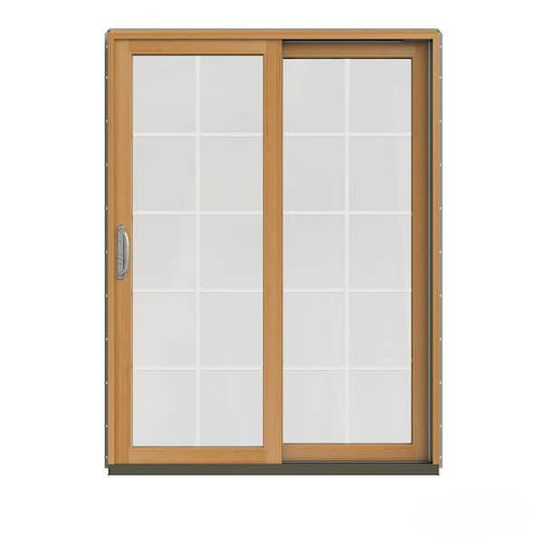 JELD-WEN 60 in. x 80 in. W-2500 Contemporary Desert Sand Clad Wood Right-Hand 10 Lite Sliding Patio Door w/Stained Interior