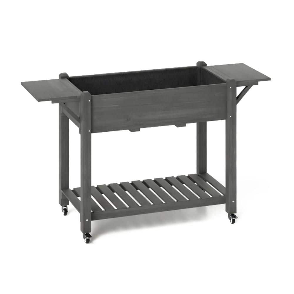 Grey Wood Rectangular Raised Garden Bed on Wheels with Side Tables and Storage Shelf (57 in. L x 20 in. W x 34 in. H) price history on PriceWatchPro