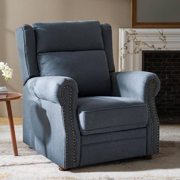 Andrea Navy Polyester Manual Recliner with Rolled Arms