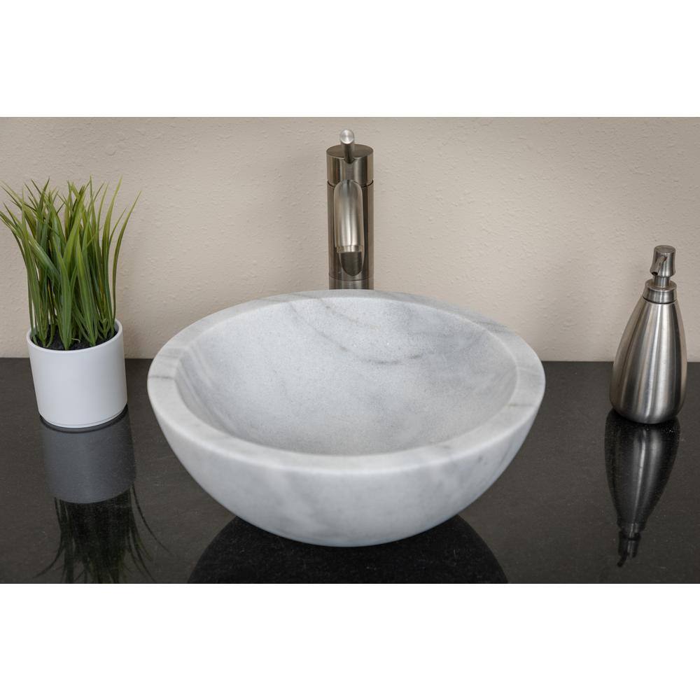 14'' White Marble Circular Vessel Bathroom Sink