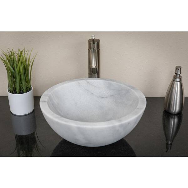 Eden Bath Small Round Stone Vessel Sink in White Marble EB S003GW H The Home Depot