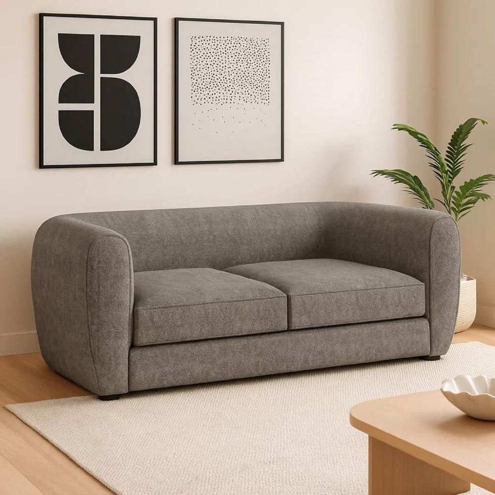 Benjara Dly 87.25 in. Round Arm Fabric Rectangle Tuxedo Style Sofa