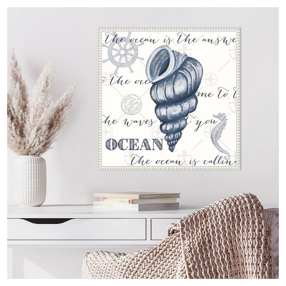 Indigo Ocean Treasures I Coastal Canvas Wall Art with White Frame