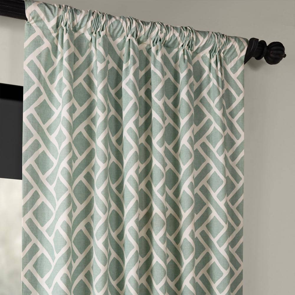 Aqua Geometric Cotton Room-Darkening Curtain Panel, 50" x 108"