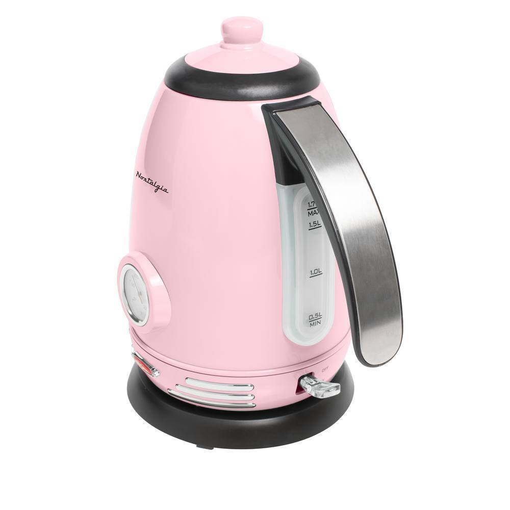 Nostalgia Pink Retro 1.7-Liter Stainless Steel Electric Kettle