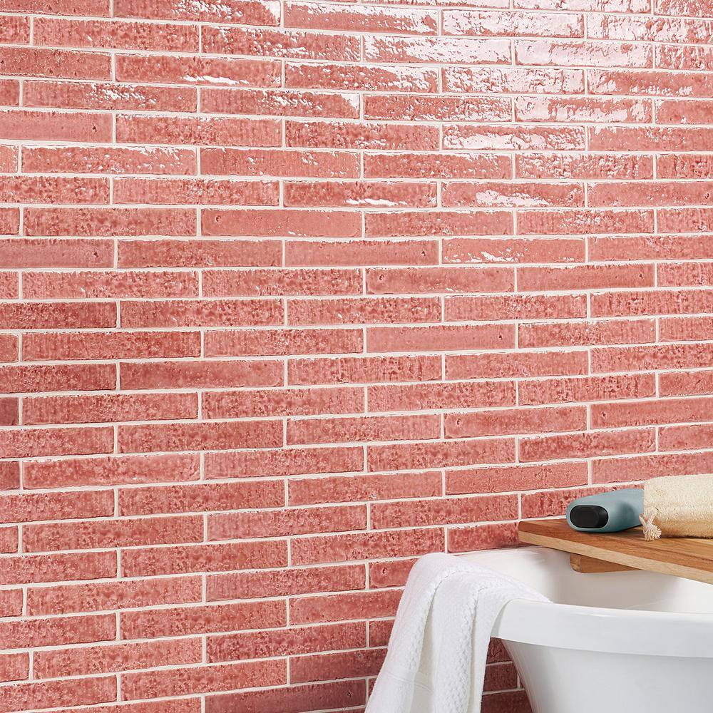 Virtuo Pink Crackled Ceramic Subway Wall Tile 2x10