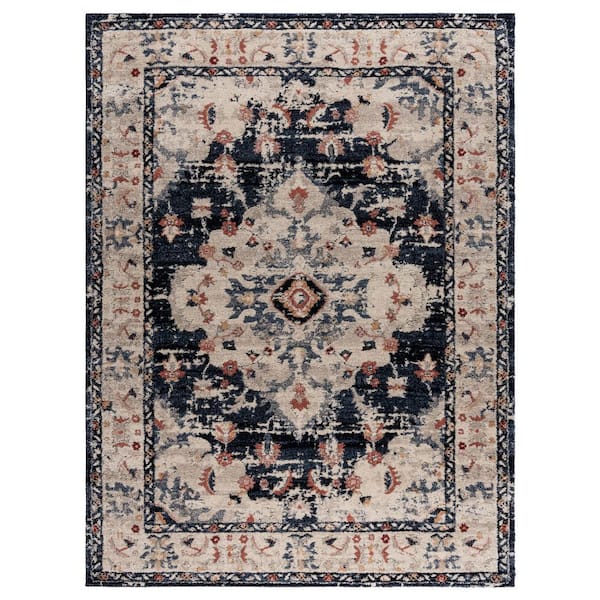 Gertmenian Imani Brielle Navy 8 ft. x 10 ft. Medallion/Oriental Shag Indoor Area Rug