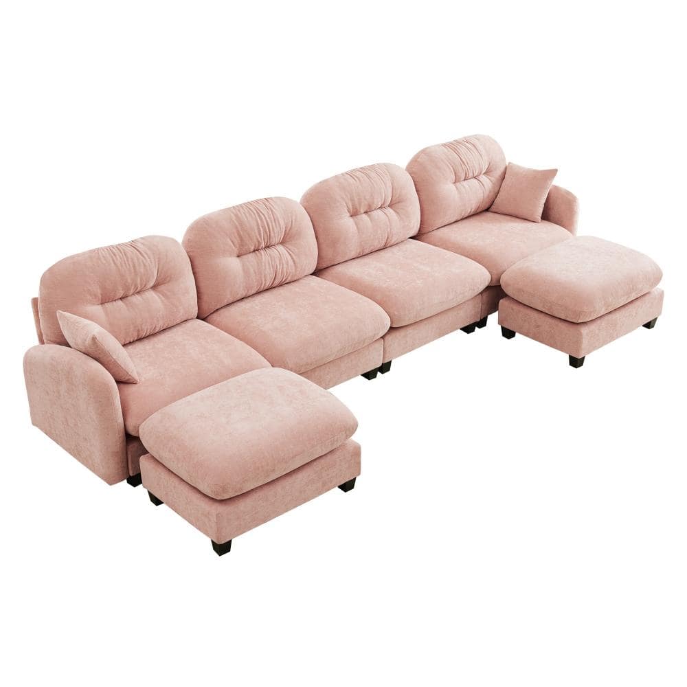 96 in. Elegant Armless 6-piece Chenille U-Shaped Sectional Sofa with Ottoman, Tufted Pleated Backrest in Pink price history on PriceWatchPro
