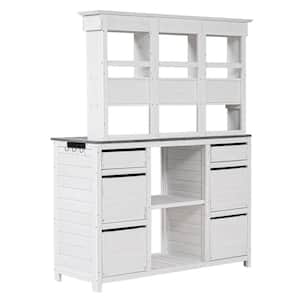50.1 in. W x 65.7 in. H White Garden Potting Bench Table Fir Wood Workstation with Drawers and Shelves for Storage