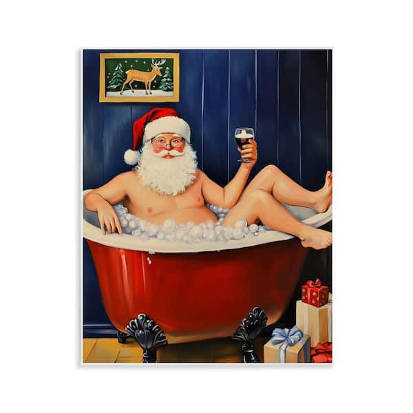 Joyful Bathtub Santa by Arlington Prints 1 Piece Unframed Graphic People Art Print 14 in. x 11 in.
