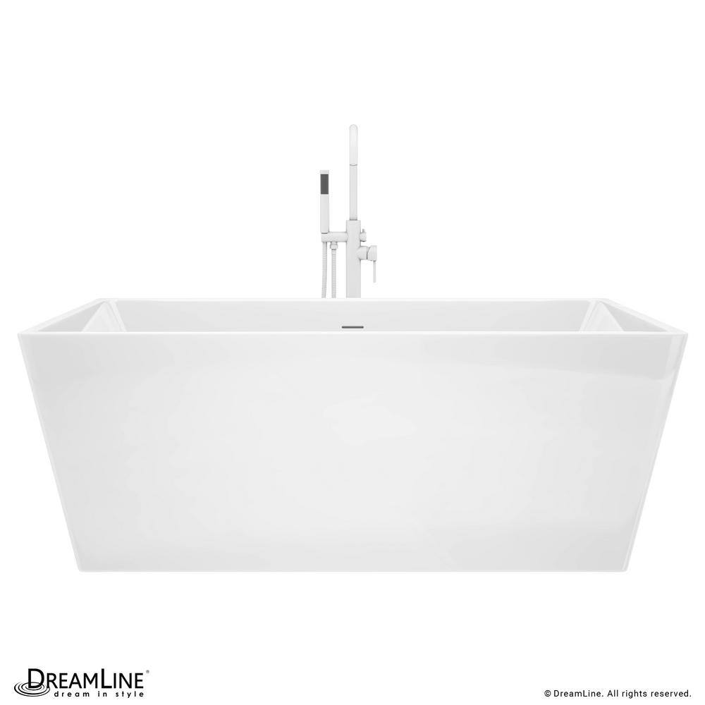Allure 59'' White Acrylic Freestanding Bathtub with Brushed Brass Drain