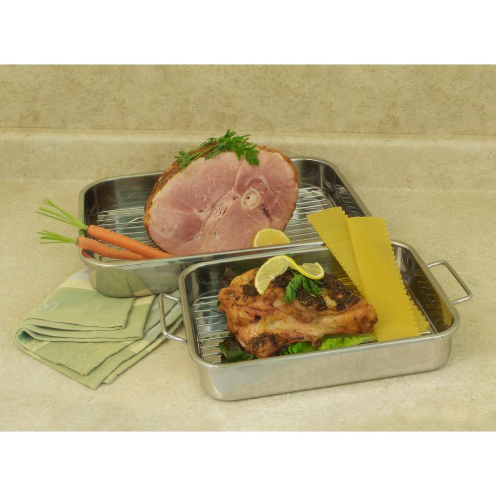 16.5" Stainless Steel Non-Stick Rectangular Roasting Pan with Rack