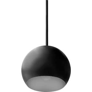 60-Watt 1-Light Black Globe Style Pendant Light with Metal Shade and No Bulbs Included
