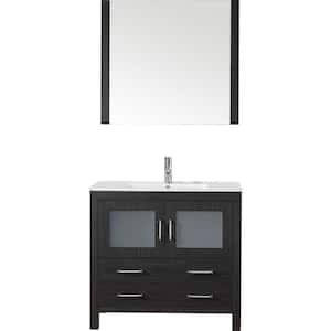 Dior 36 in. W Bath Vanity in Zebra Gray with Ceramic Vanity Top in White with Square Basin and Mirror