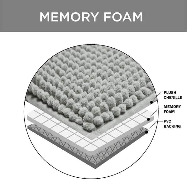 TRULY CALM HeiQ Antimicrobial Memory Foam in Grey 17 in. x 24 in., 20 in. x  30 in. Bath Rug WR4025-ASGY-00 - The Home Depot