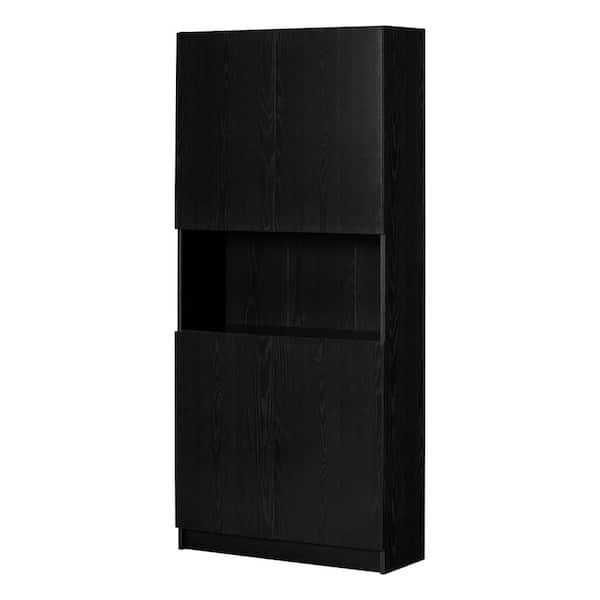 South Shore Liora 71.5 in. Tall Black Oak Particle Board 5-Shelf Accent Bookcase