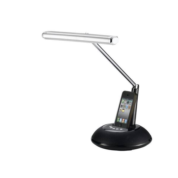 LighTunes 15.75 in. White Apple Docking Adjustable Piano LED Speaker Lamp with USB Charging Port and Remote Control