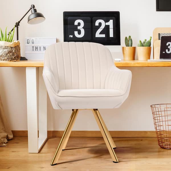 JEAREY Modern Beige Brushed Velvet Swivel Accent Armchair with Metal Legs for Living