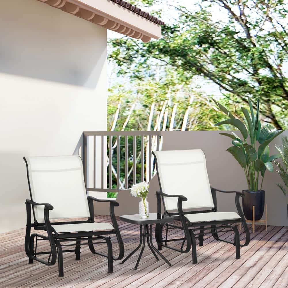 3-Piece Metal Glider Chair with Bistro Table Outdoor Bistro Set Cream White Mesh Backrest price history on PriceWatchPro