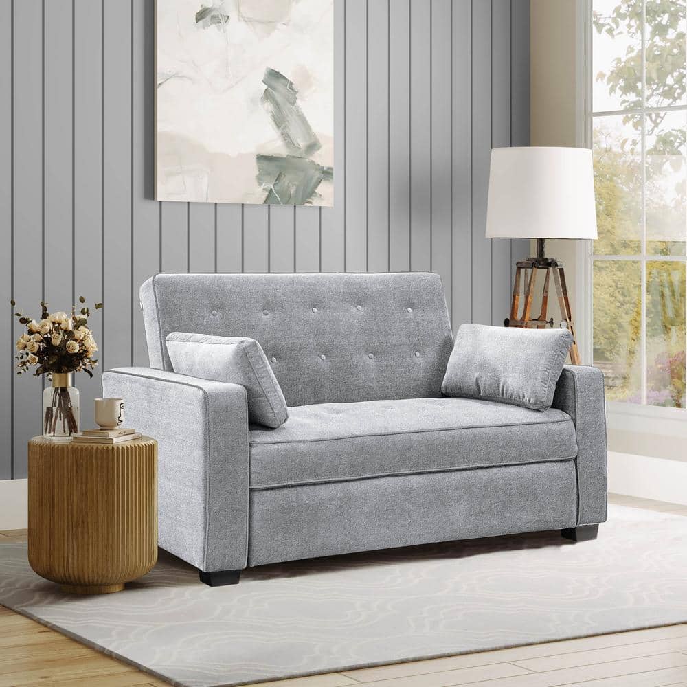 Serta Augustus 38 In Light Gray Polyester 2 Seater Queen Size Convertible Sofa Bed With Square Arms Saagsqs3bu3143 The