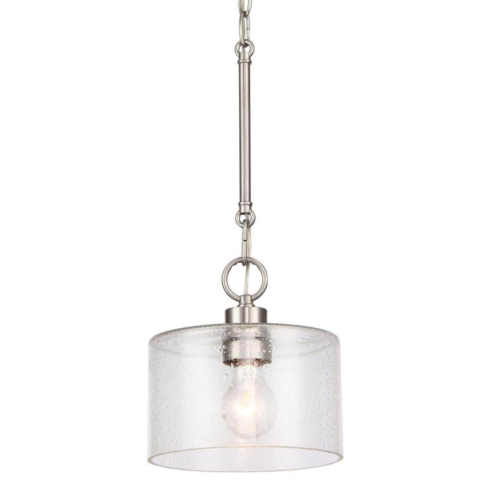 Brushed Nickel 17" Pendant Light with Seeded Glass Shade