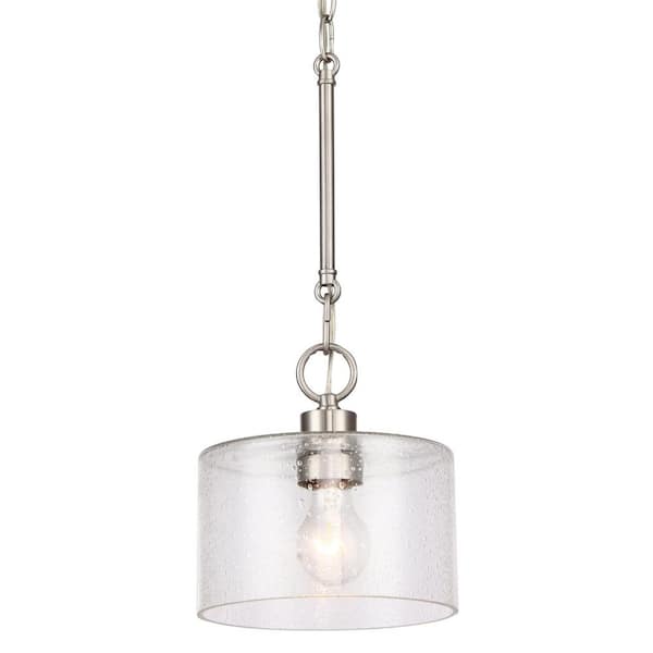 Kira Home Avalon 60-Watt 1-Light Brushed Nickel Modern Pendant Light with Clear Seeded Shade, No Bulb Included