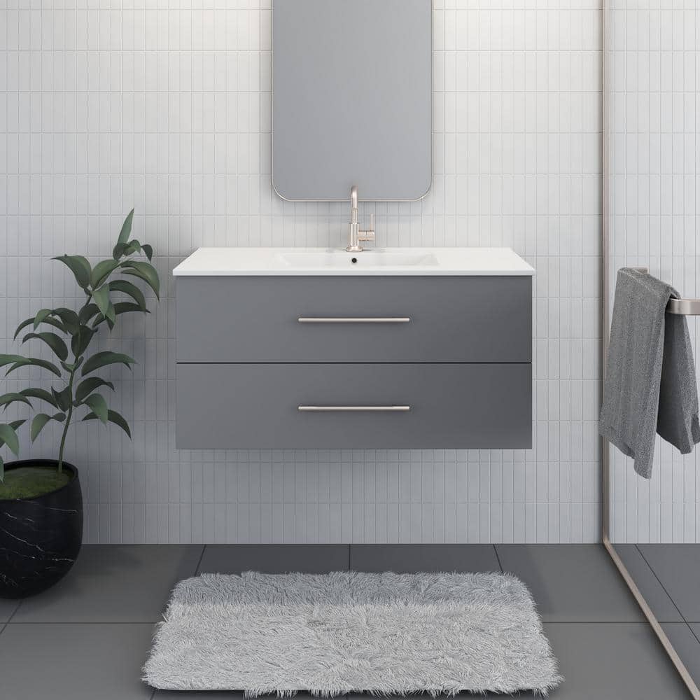 Napa 40 in. W. x 18 in. D Single Sink Bathroom Vanity Wall Mounted in Gray with Ceramic Integrated Countertop price history on PriceWatchPro