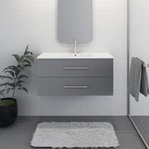 Napa 40 in. W. x 18 in. D Single Sink Bathroom Vanity Wall Mounted in Gray with Ceramic Integrated Countertop